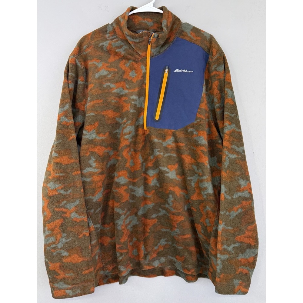 Eddie Bauer Cloud Layer Pro Fleece Men's XL Orange Camo Contrast Blue Pocket NWT